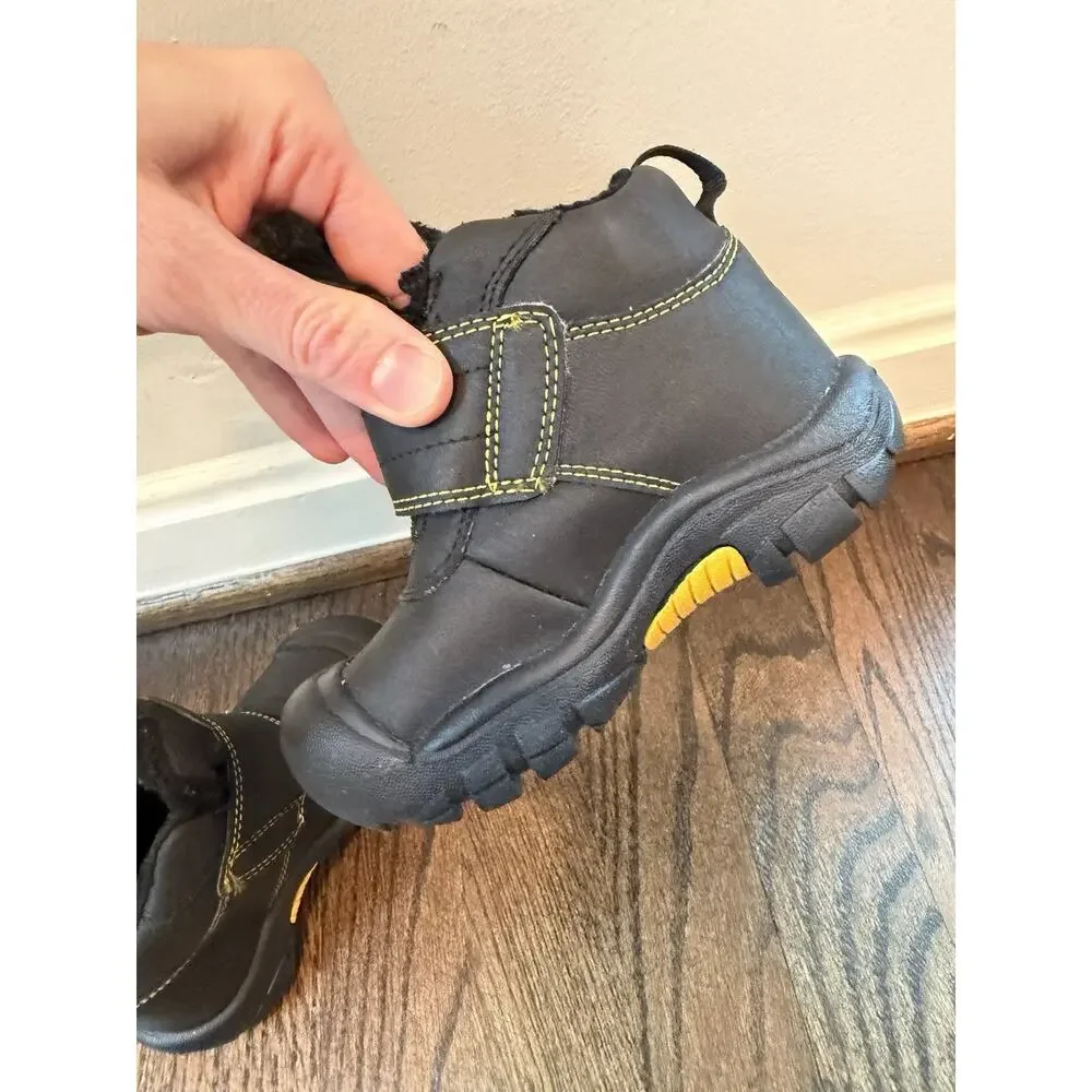 KEEN KIDS ANKLE SNOW BOOTS BLACK LEATHER UNISEX Little Kids Sz US 8c Waterproof